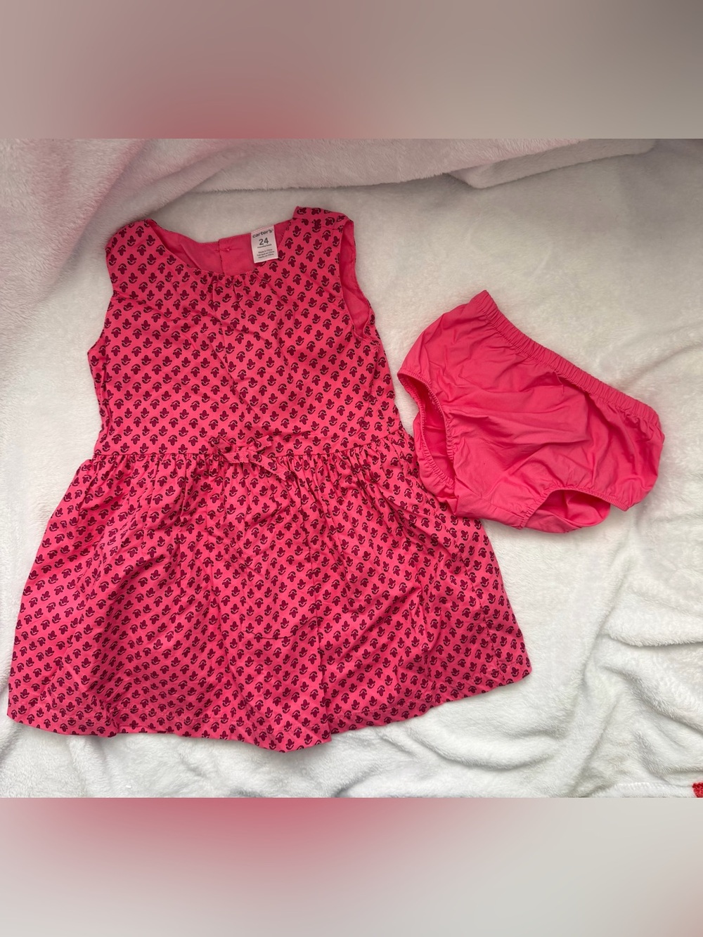 Carter's Hot Pink Dress with Navy Accent Print and Matching Bloomers